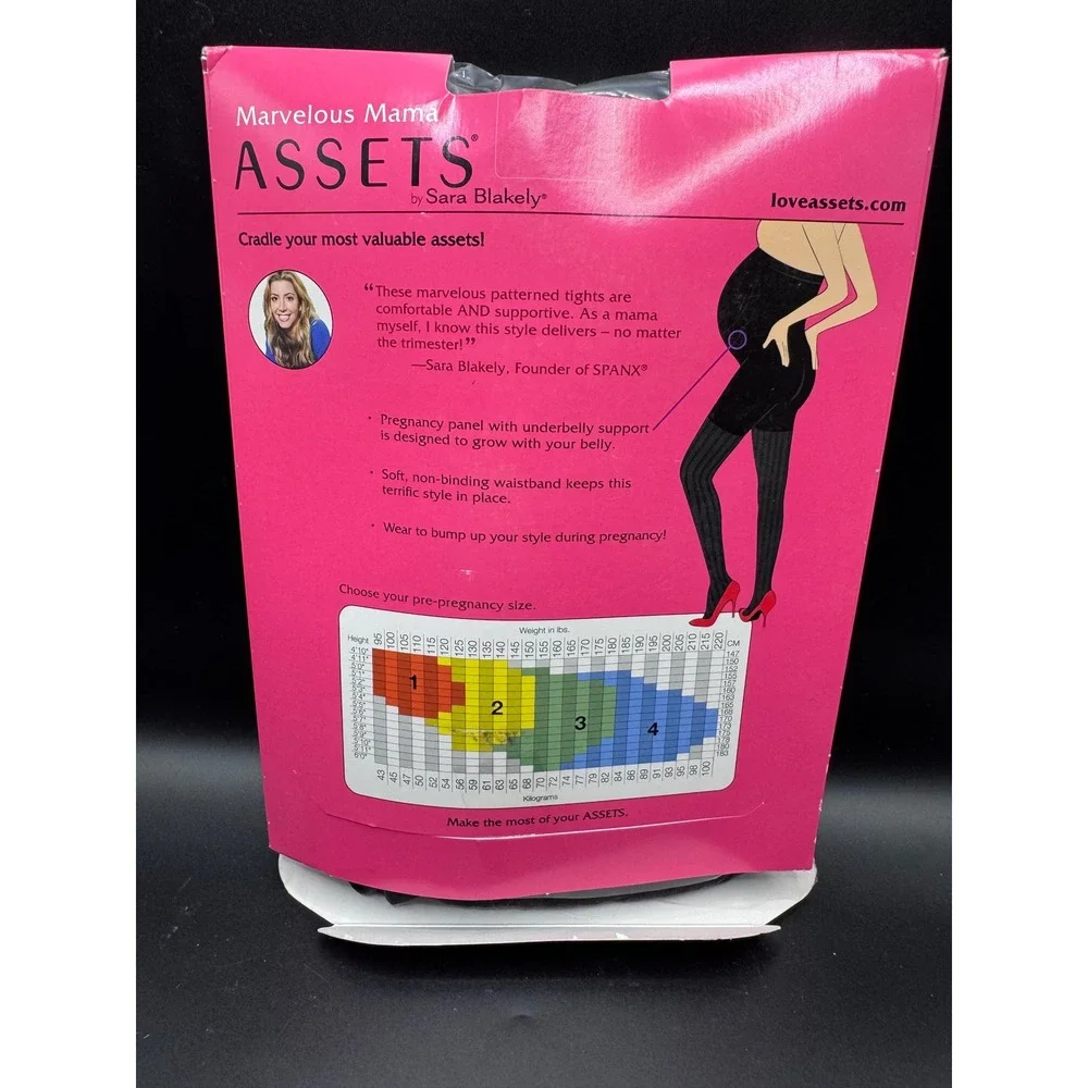 ASSETS by Sara Blakely Marvelous Mama Maternity Tights Black Opaque Stripe Sz 4